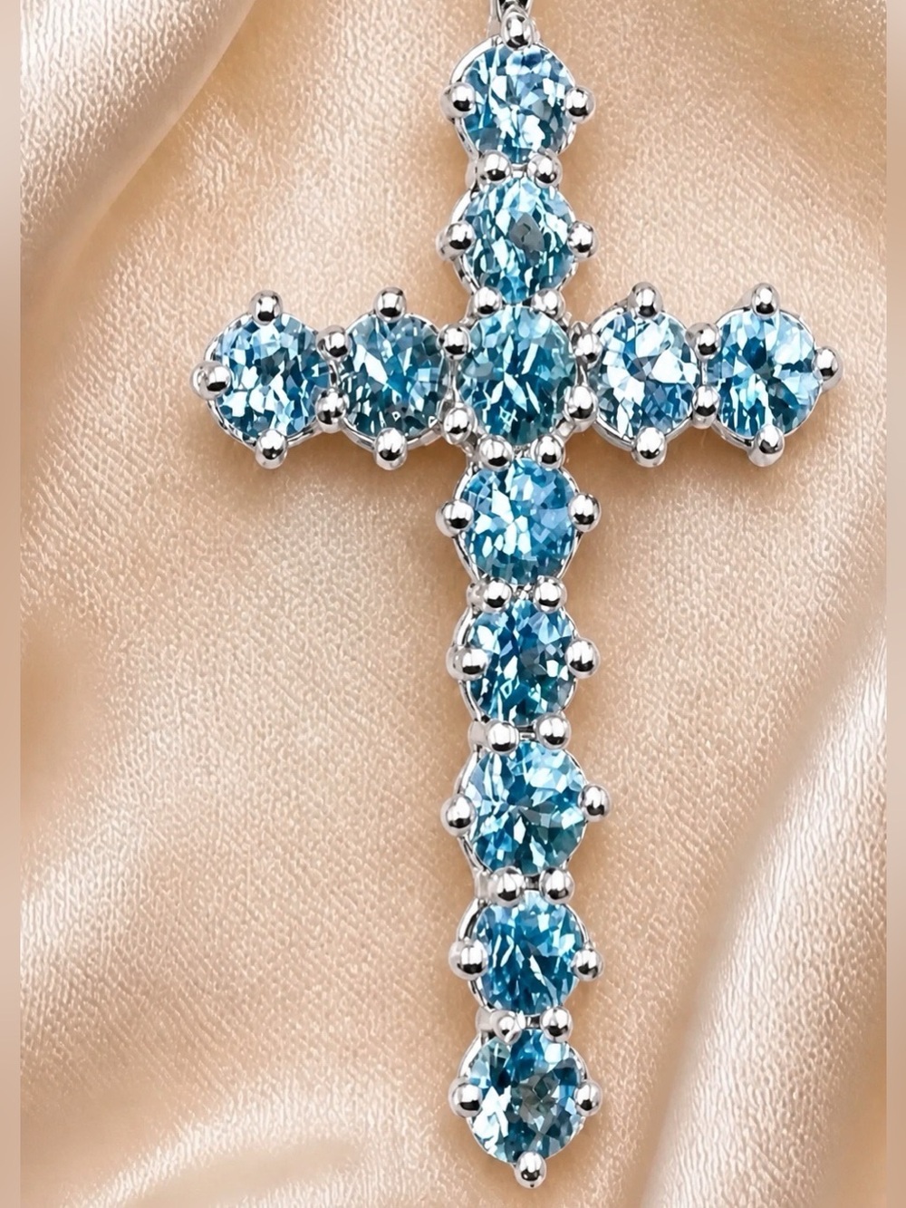 Genuine Natural Aquamarine Cross Pendant Necklace with 18”chain